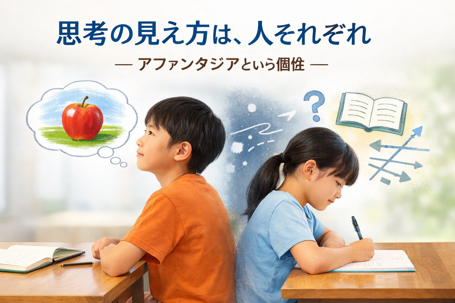 思考の仕方が異なる二人の子どもを対比して表した学習イメージ