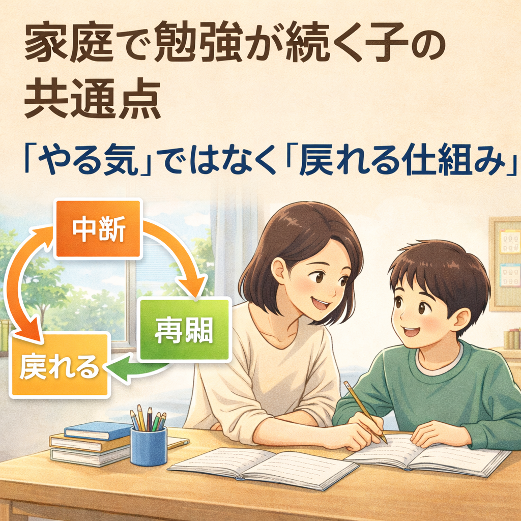 家庭で勉強を続けるための仕組みを考える親子のイメージ